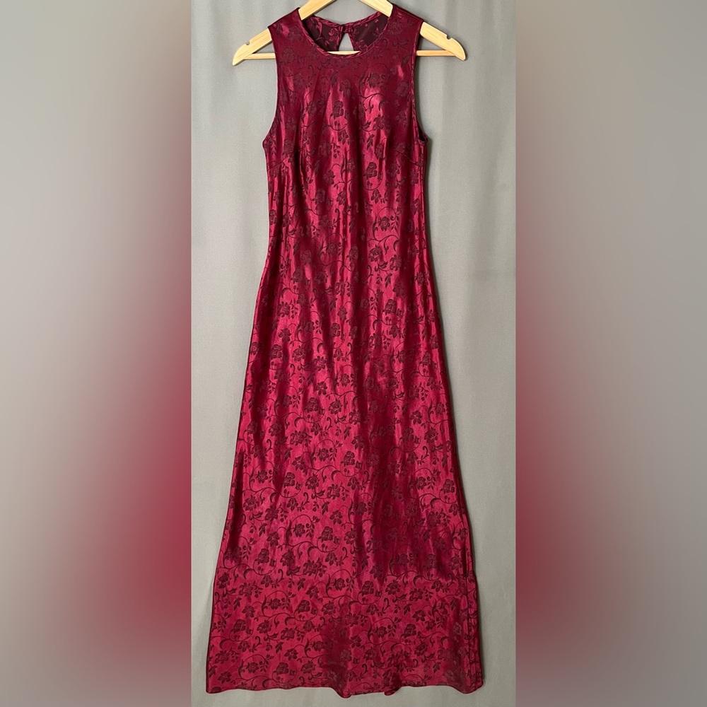 VTG Steppin' Out 9/10 Burgundy Black Floral Sleeveless Whimsigoth Y2K Prom Dress
